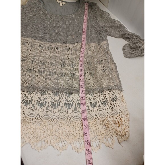 Krazy Kat Gray Ivory Floral 3/4 Puff Sleeve Popover Tunic Top Womens 2X - Picture 8 of 11